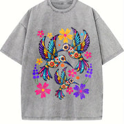 Short-sleeve with a Mexican and Bohemian Vintage Washed T-Shirt in Gray