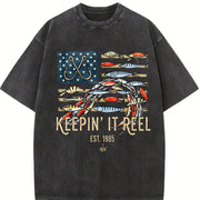 For the Coastal Grandpa & Urban Explorer: Keepin' It Reel Vintage Washed T-Shirt in Black