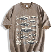 Tuna Fish 90s Retro ® Fisherman Ocean Y2k Vintage Washed T-Shirt in Brown