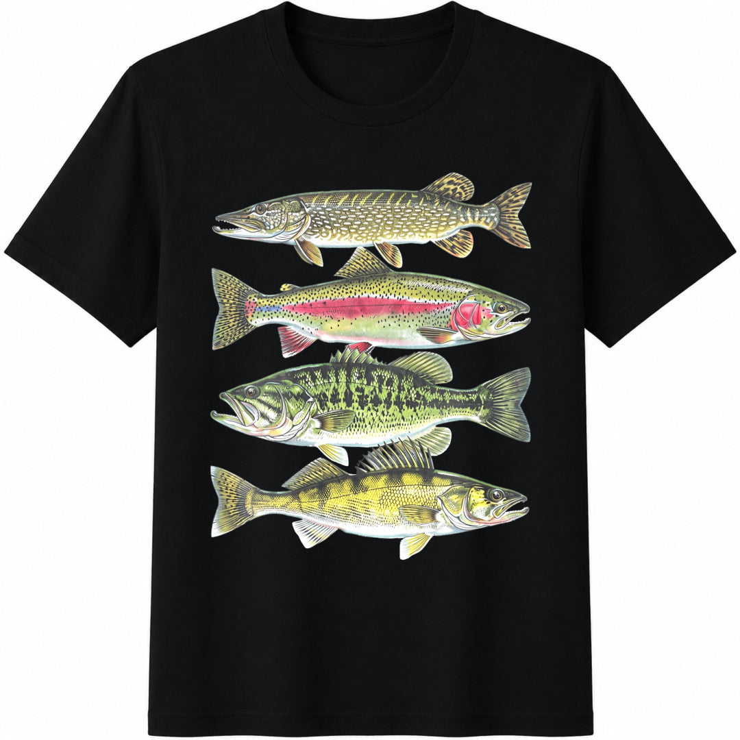 90s Fish Outdoor Fishing Cotton T-Shirt in Black