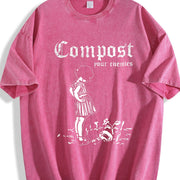 With a Unique a Distressed Vintage Washed T-Shirt in Red