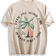 Christian Bible Verse Beachy Backprint vintage washed oversized T-shirt in Beige
