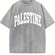 Palestines Flag Hip Hop Harajuku Distressed Festive vintage washed oversized T-shirt in Gray