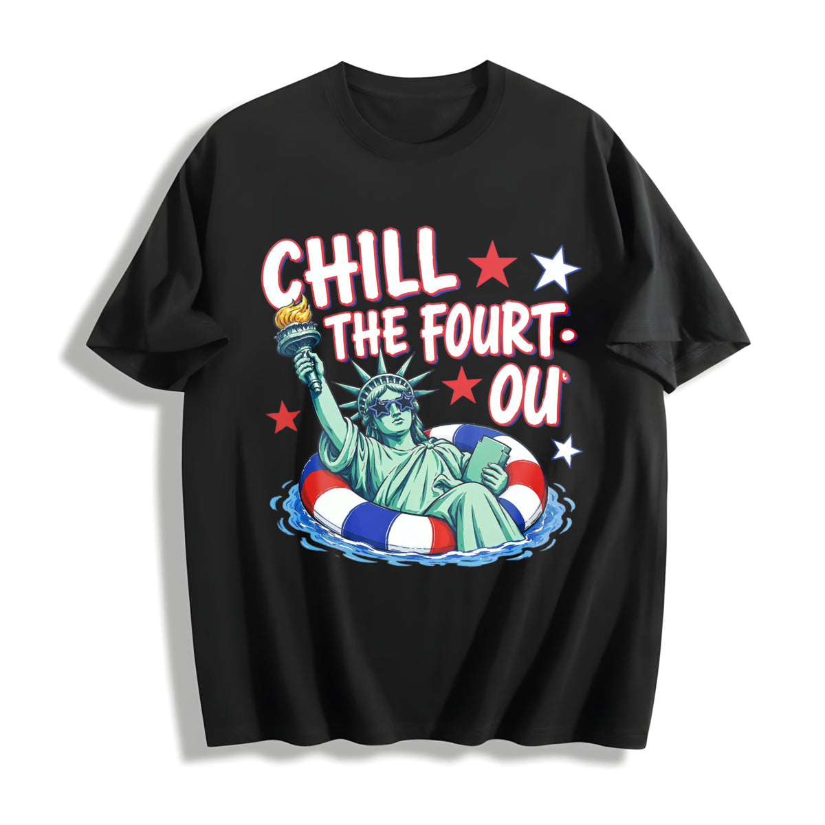 Chill the Fourth Out PNG Cotton T-Shirt in Black