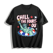 Chill the Fourth Out PNG Cotton T-Shirt in Black