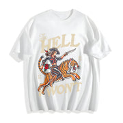 Retro Cowgirl Tiger Cotton T-Shirt in White