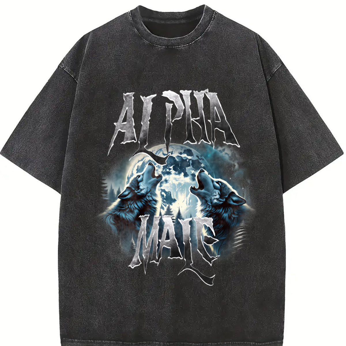 Alpha Wolf Howling Vintage Washed T-Shirt in Black