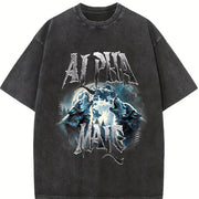 Alpha Wolf Howling Vintage Washed T-Shirt in Black