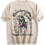 Frog Woman with Tears Emotionally Vintage Washed T-Shirt in Beige