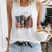 Land of the Free Because of the Brave Women's Color Cotton Tank Top in White