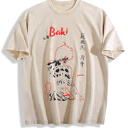 Baki Hanma Anime vintage washed oversized T-shirt in Beige