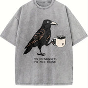 Hello Darkness My Old Friend Black Bird Coffee vintage washed oversized T-shirt in Gray