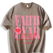 Faith Over Fear Jesus Christian vintage washed oversized T-shirt in Brown