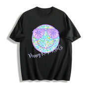 Purple Leopard Smiley Cotton T-Shirt in Black