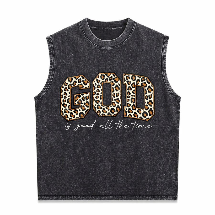 Leopard GOD Good Time Vintage Washed Tank Top in Black