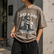 Just a Dad Who Came Back with the Milk Skeleton Fatherhood Vintage Washed T-Shirt in Brown