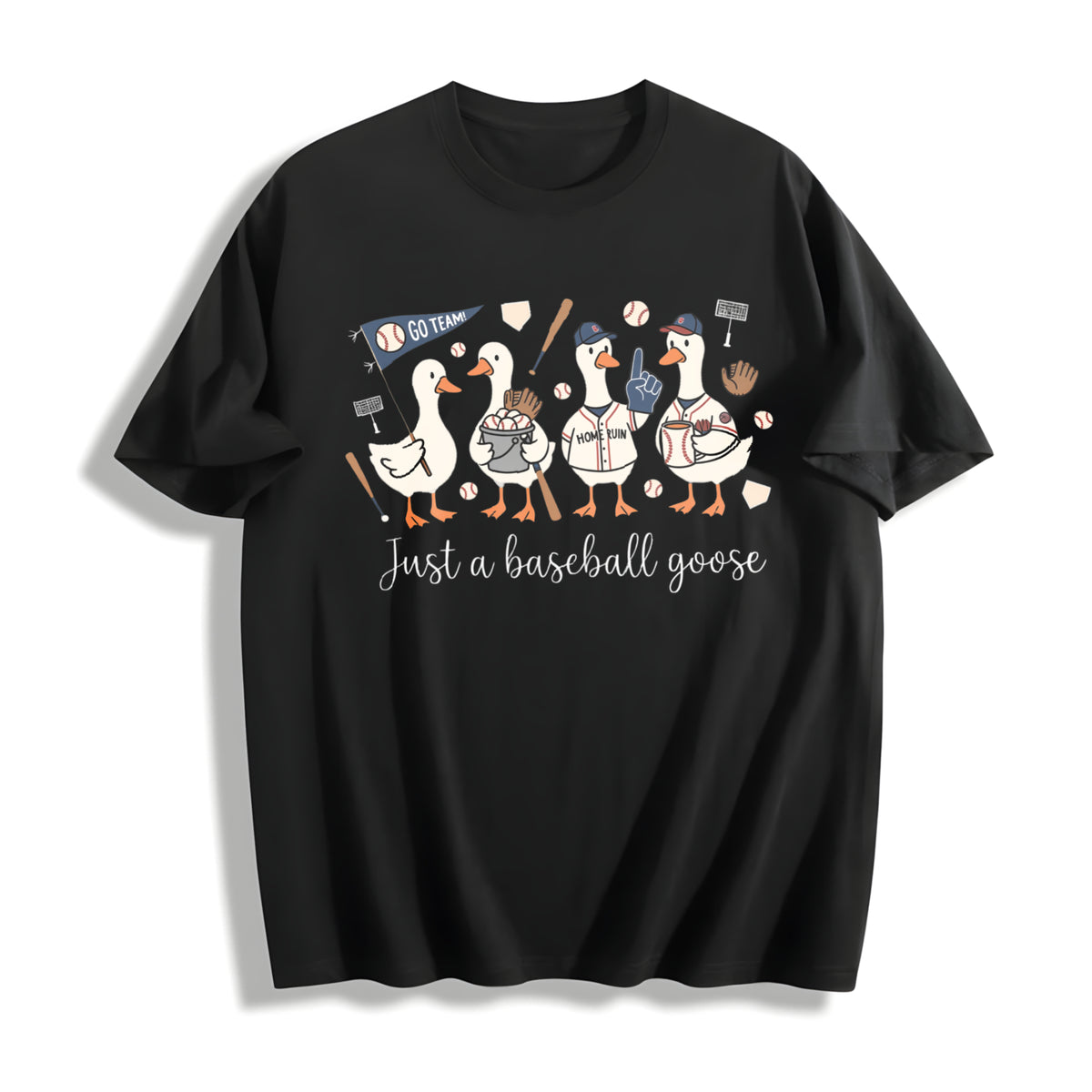 Just a Baseball Goose Cotton T-Shirt in Black