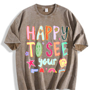 Happy To See Your Face Teacher Appreciation vintage washed oversized T-shirt in Brown