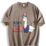 Embroidered Silly Goose America Vintage Washed T-Shirt in Brown