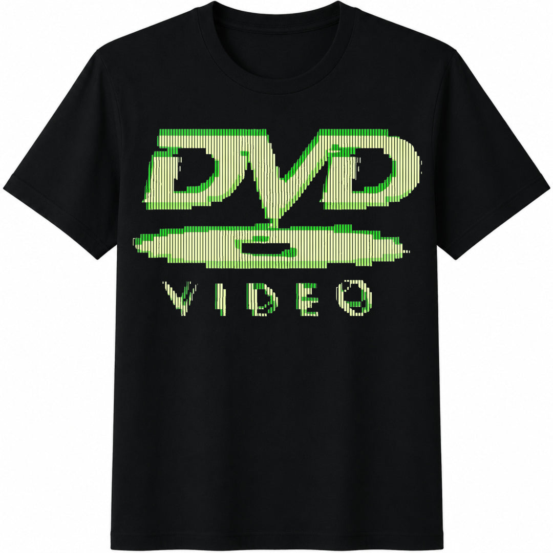 DVD Video Nostalgic Green Logo Gaming 2000s Retro Cotton T-Shirt in Black
