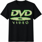 DVD Video Nostalgic Green Logo Gaming 2000s Retro Cotton T-Shirt in Black