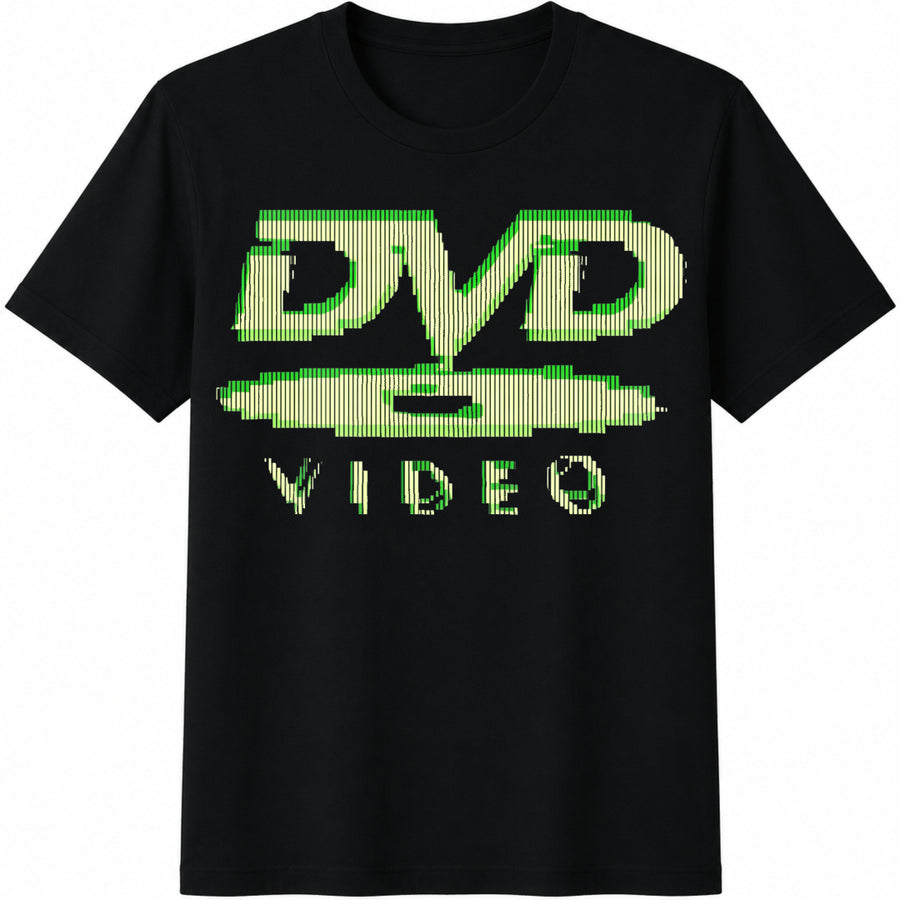 DVD Video Nostalgic Green Logo Gaming 2000s Retro Cotton T-Shirt in Black