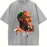 Dennis Tongue Out Hollywood 90's Basketball vintage washed oversized T-shirt in Gray