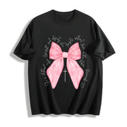 Coquette Christian Pink Bow Faith Cotton T-Shirt in Black