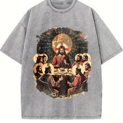 The Last Supper – Christian Jesus and Disciples vintage washed oversized T-shirt in Gray