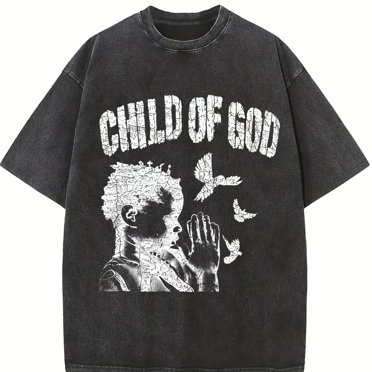 Child of God Praying Dove Sleeveless Tank Vintage Washed T-Shirt in Black