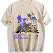 Spring and a Round-neck Short-sleeve with a Small Dragon Vintage Washed T-Shirt in Beige