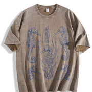 Seahorse 90s Tattoo Vintage Washed T-Shirt in Brown