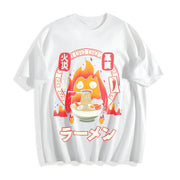 Howl’s Moving Castle Calcifer Ramen – Ghibli Cotton T-Shirt in White