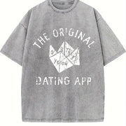 The Original Dating App Cootie Catcher Joke for Ladies Vintage Washed T-Shirt in Gray
