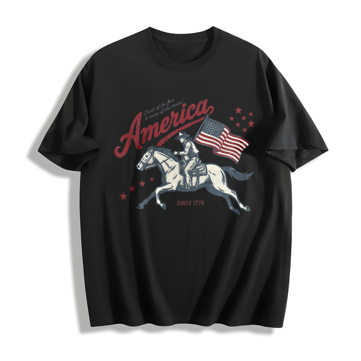 4th of July Retro Western Americana Cotton T-Shirt in Black
