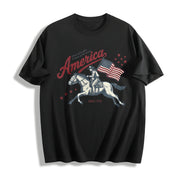 4th of July Retro Western Americana Cotton T-Shirt in Black