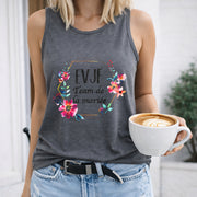 Floral Tank EVJF Letter & Flower Women's Color Cotton Tank Top in Gray