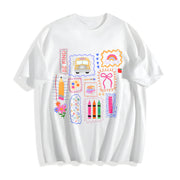 Teacher Colorful Doodle Back to School Cotton T-Shirt in White