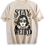 Stay Weird Witchy Girl Vintage Washed T-Shirt in Beige