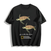 Go with the Flow Sea Turtle Ocean Nature Lover Boxy DTG Cotton T-Shirt in Black