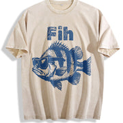 Fih Fish Meme 90s Gag Vintage Washed T-Shirt in Beige