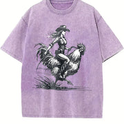 Cowgirl Riding Chicken 90s Vintage Washed T-Shirt in Purple