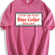 Living on That Blue Dolar Western Cowboy Country Rodeo Vintage Washed T-Shirt in Red