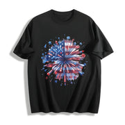 USA Firework 4th of July Cotton T-Shirt in Black