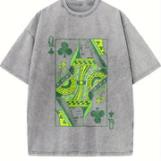 Queen of Clubs for St. Patrick's Day Vintage Washed T-Shirt in Gray