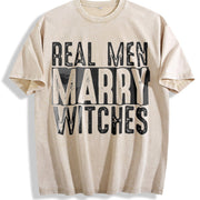 Real Men Marry Witches Vintage Washed T-Shirt in Beige