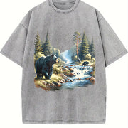 Retro Black Bears 90s Vintage Washed T-Shirt in Gray