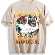 God's Silliest Goose Sarcastic 90s Vintage Washed T-Shirt in Beige