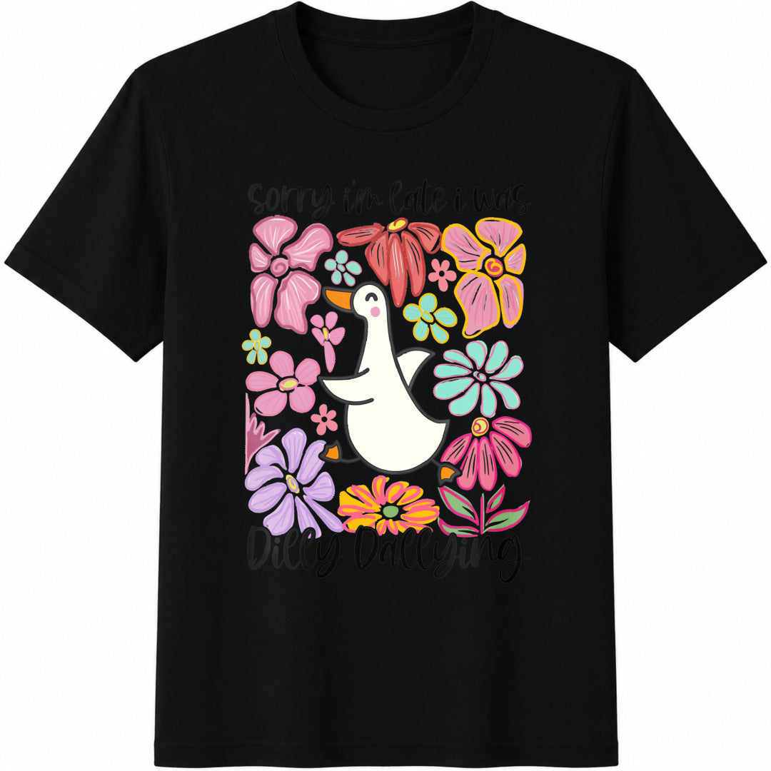 Sorry I'm Late I Was Cotton T-Shirt in Black