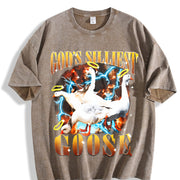God's Silliest Goose Sarcastic 90s Vintage Washed T-Shirt in Brown